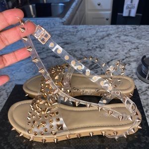 Fashion nova clear and gold spike women's sandals size 6